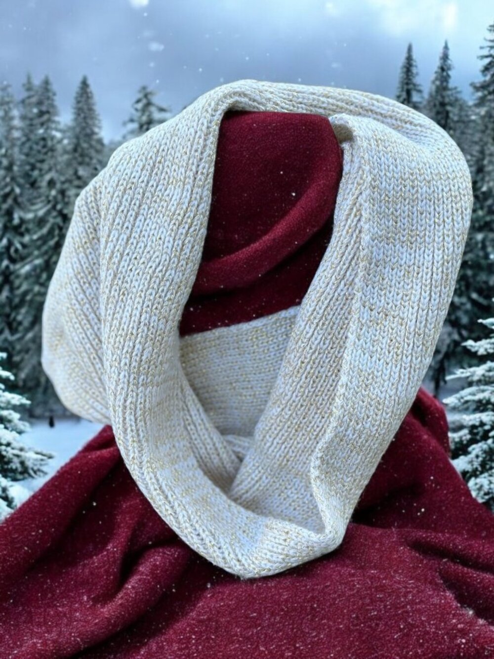NWOT Beige Shimmering Knit Infinity Scarf Soft Winter Accessory